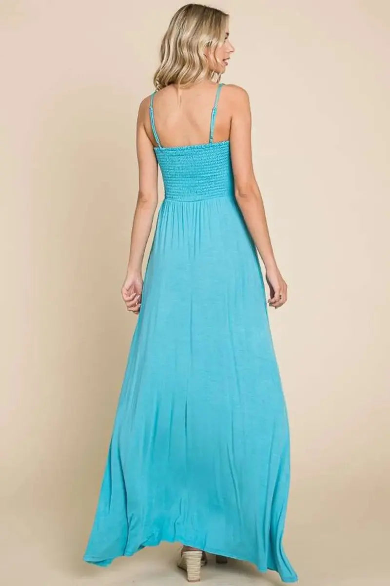 Culture Code Full Size Smocked Cami Maxi Dress with Pockets - Love Salve